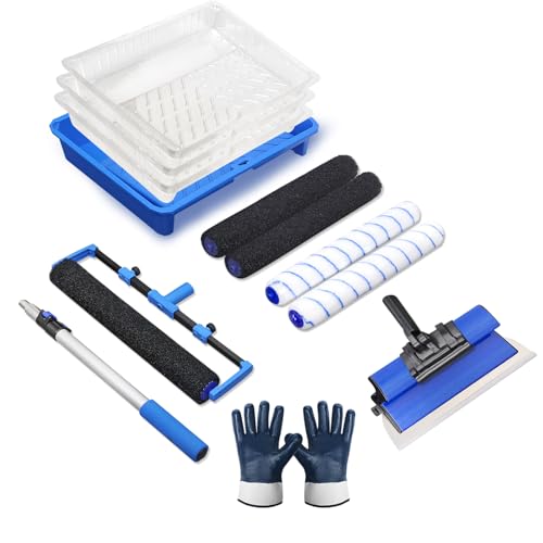 Paint Roller Kit, 18" Paint Roller Set with Paint Scraper, Putty Brushes, Tray with Disposable Liners, Extension Pole and Gloves, Wall Repair and Painting Tools for Interior Walls and Ceilings - size: 18-inch Paint and Putty Brush