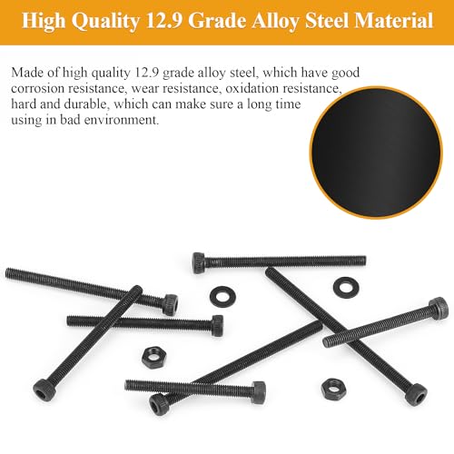 305 Pieces M3 x 30/35/40/45/50mm Hex Socket Head Cap Screws Nuts Washers Set Black, Sutemribor M3 Long Screws, M3 Black Screws Nuts Washers Assortment Kit, 12.9 Grade Alloy Steel, Fully Threaded - size: M3 x 30-50mm, style: Socket Head