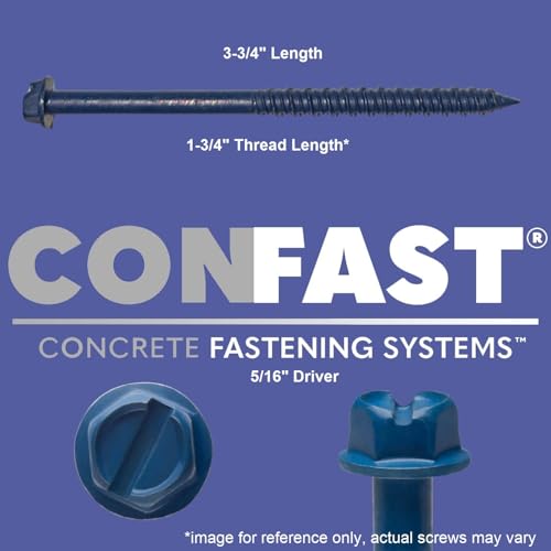 CONFAST 1/4" x 3-3/4" Hex Head Concrete Screw Anchor with Drill Bit for Anchoring to Masonry, Block or Brick (100 per Box) - size: 1/4" x 3-3/4"