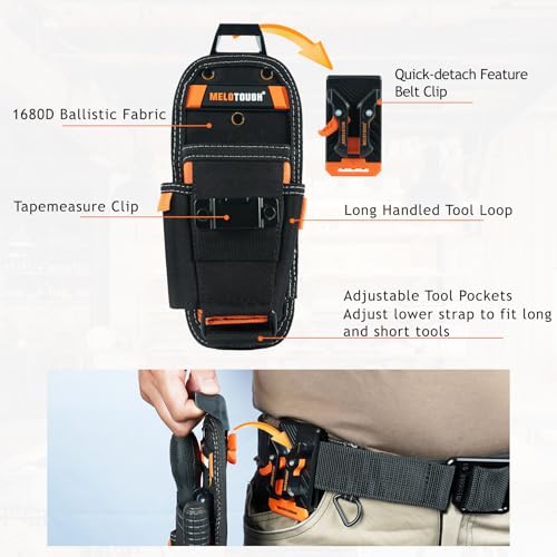 MELOTOUGH Small Tool Pouch with Quick Release Belt Clip,Clip On Tool Belt Pouch with Electrician Tapemeasure Clip, Mini Work Organizer Tool Holster and Knife Tool Holder Pouch - color: Orange Small Tool Pouch