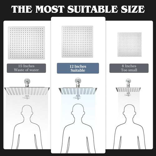 12 Inch Shower Head, Rain Shower Head with Adustable Extension Arm, Detachable Silver Rina Shower Head with Handheld Spray, High Pressure Shower Hose with Holder in Bathroom(Silver) - color: Silver, size: 12 Inch