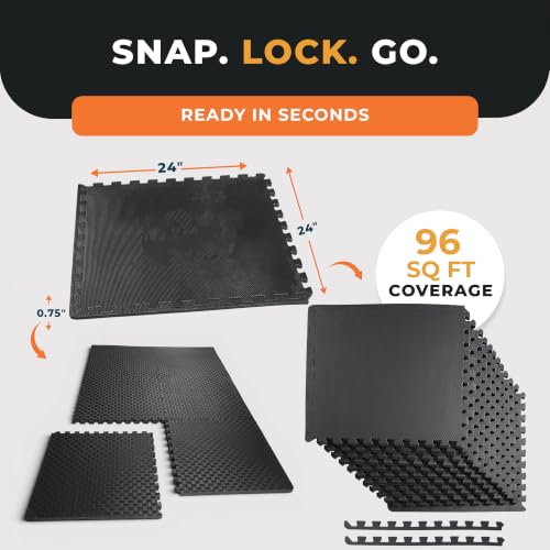 BalanceFrom Puzzle Exercise Mat 3/4-inch Thick, EVA Interlocking Foam Floor - color: Black, style: 3/4" Thick, 96 Square Feet