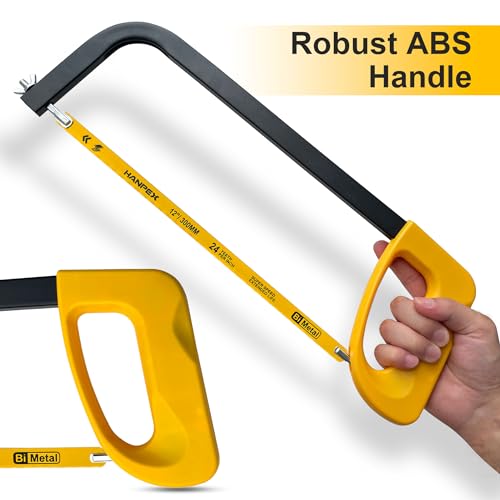 Hanpex 12in. High-Tension Hacksaw Frame with 24 TPI Bi-metal Blade, Hand Saw Suitable for Metal, wood, PVC, Carpentry - style: Hacksaw
