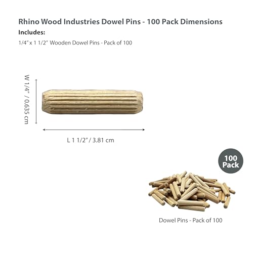 1/4" x 1-1/2" Wooden Dowel Pins, 100-Pack – Birch Hardwood, Kiln-Dried, Fluted & Beveled (1/4" x 1 1/2", 100pk) - size: 1/4" x 1 1/2"