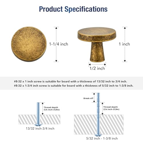 JOY DECOR Antique Brass Solid Kitchen Cabinet Knobs 1-1/4 Inch 5 Pack - color: Antique Brass