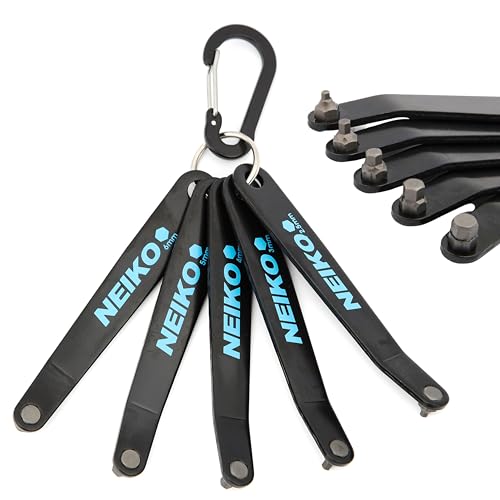 NEIKO 01321A Ultra Low Profile Offset Screwdriver Hex Set, 5 Pc, Heavy Duty S2 Steel Construction, MM, 10mm Bit Depth, Angled Hex Bit, Bent Screwdriver for Tight Spaces, Allen Wrench Keychain - style: Hex Metric