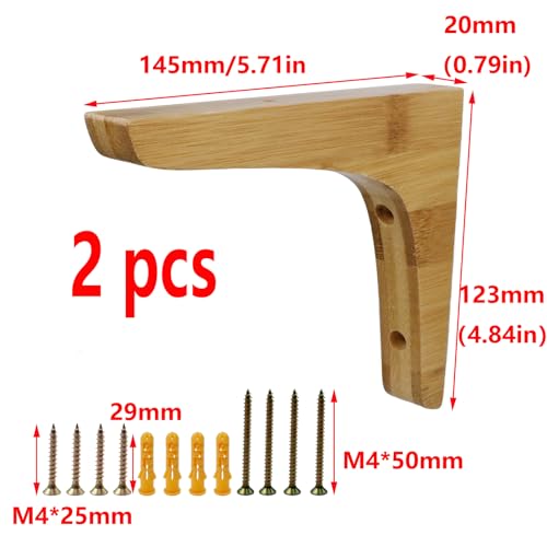 Antrader 2PCS Wooden Shelf Brackets,Solid Wall Mount Wood Shelf Bracket,Wood Triangle Bracket,L Shape Shelf Holders Include Mounting Screws,14.5*12.3*2cm,Light Brown - color: Light Brown, size: 5.71"×4.84"×0.79",2pcs