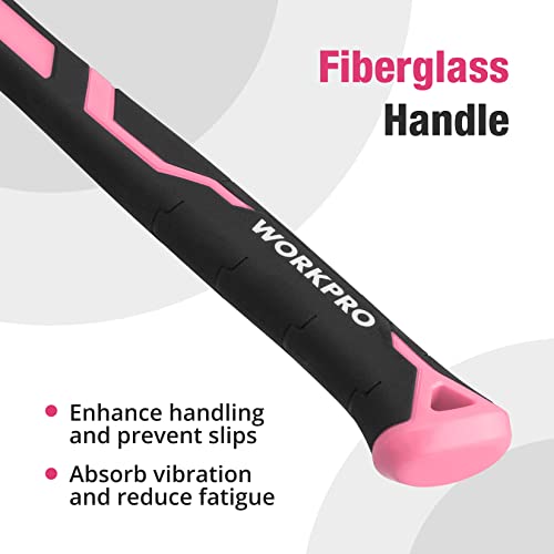WORKPRO 16 oz Claw Hammer, Pink Hammer with Fiberglass Handle, Pink Ribbon - color: Pink Ribbon, size: 16 oz
