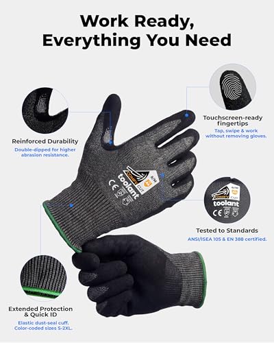 toolant ComfyCut A4 Cut Resistant Work Gloves, 3 Pairs, Dark Gray, Medium - size: Medium