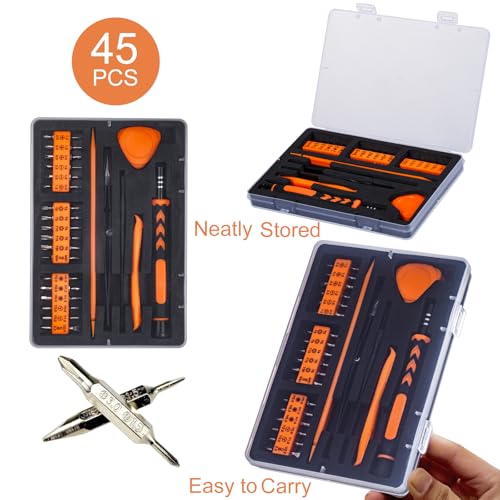 45PCS Precision Screwdriver Set With Case, Flathead Phillips Pentalobe Torx Star Small Repair Tool Kit for PC, Laptop, Tablet, Phone, PS5, XBox, Switch, Glasses, Ring Doorbell