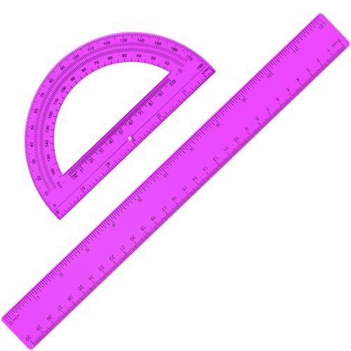 Zonon 2 Pcs 12 Inch Clear Ruler and 6 Inch Plastic Protractor Set, Purple - color: Purple