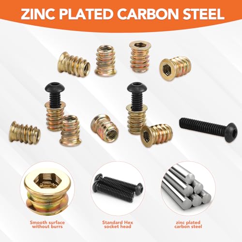 Hapric 120 Pcs 1/4-20 Threaded Inserts for Wood Kit, Wood Furniture Screw - size: 1/4-20 x 3/4"-120pcs
