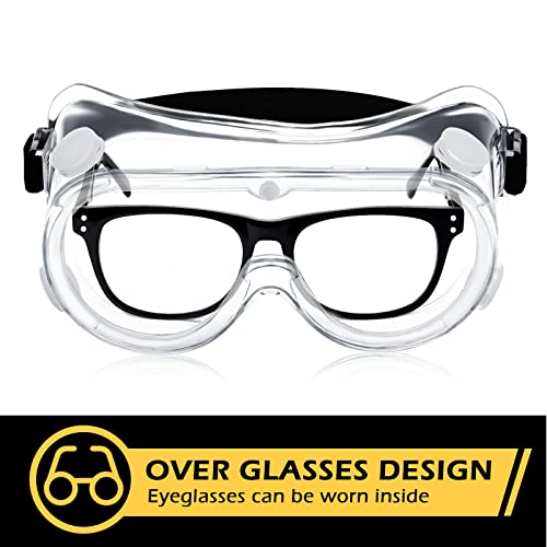 Yunsailing Protective Safety Goggles Lab Over Glasses Clear Anti Fog Eye Protection Goggles for Men Women - color: Clear, Black