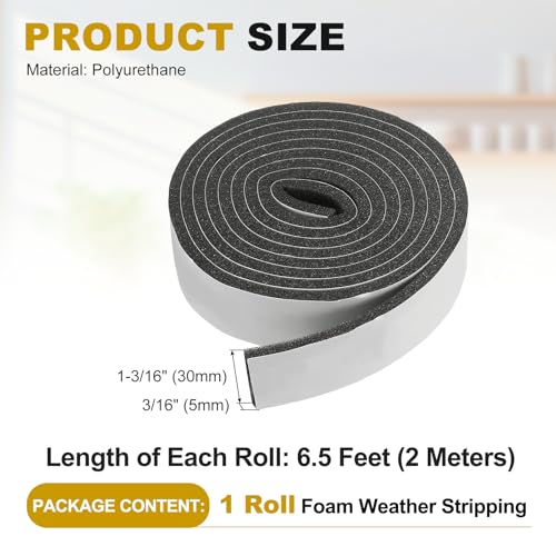 uxcell Weather Stripping Door Seal, 1-3/16" x 3/16" x 6.5 Ft Adhesive Foam Tape Seal Soundproof Insulation Strips for Door Frame Window Gaps (1 Roll, 6.5 Feet) - size: 1-3/16" x 3/16" (6.5 Ft)