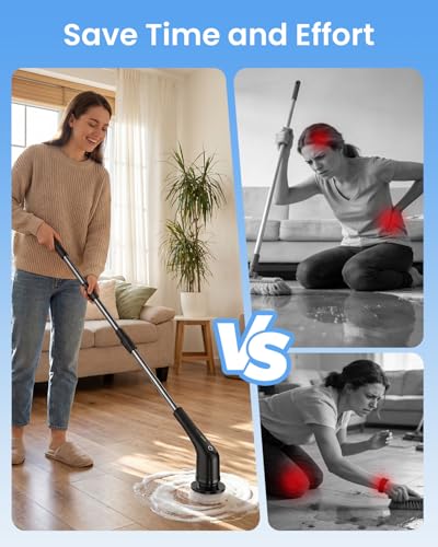 Leebein Electric Spin Scrubber, Cordless Bathroom Cleaning Brush with 8 Replaceable Brush Heads, 54 Inch Long Handle and Dual Speed Control Power Scrubber for Bathtub Floor Cleaning