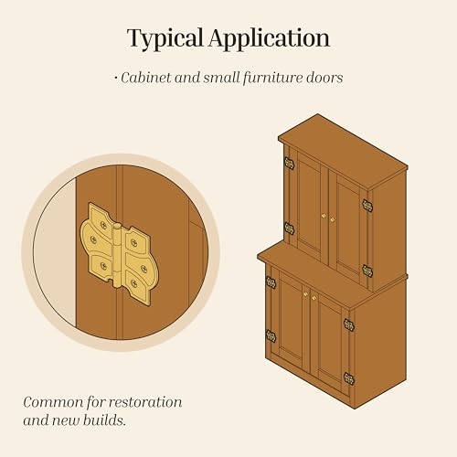 Antique Brass Butterfly Hinges with Removable Pin - Pack of 2 - Surface Mount Cabinet Door Hinges - UA-261-HAB (1) - color: Antique Brass