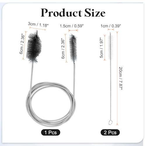 HARFINGTON 3pcs Flexible Long Drain Brush Straw Cleaner Set 78.74" Stainless Steel Double Ended Hose Brush with 8" Nylon Long Tube Pipe Cleaning for Fish Tank Sink Pipe, Black - color: Black, size: 200cm