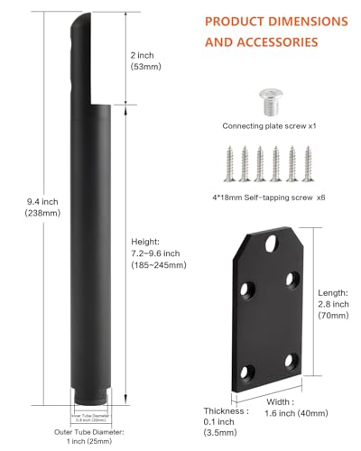 4 Pack Adjustable Cabinet Legs Stand Black 7.2-9.6 Inch Furniture Support Feet Dresser Legs Replacement Extensions End Table Feet Riser Cylinder - color: Black, size: 7.2-9.6 inch(4pcs)
