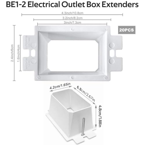 GIB 20 PCS BE1-2 1-Gang Electrical Outlet Box Extenders with 40 PCS Screws - color: White -20