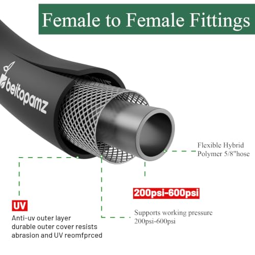 Short Garden Hose 3 ft x 5/8" Female to Female, Heavy Duty Small Water Hose Extender Connector, Leak-Free Connections Hybrid Rubber Leader Hose with 3/4" Double GHT Fittings, Black - size: 3ft Female to Female