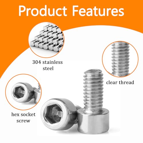 30 Pcs M8 x 14mm Stainless Steel Allen Socket Head Cap Screws, Full Thread Metric Fasteners, Bright Finish for Automotive & Machinery Use - size: M8x14mm-30Pcs