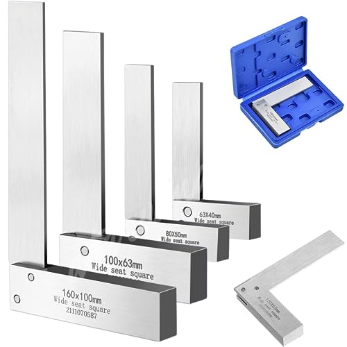 Machinist Square Set 2, 3, 4, 6 Inch, Atarvana Mechanical Steel High Precision Squares, Harden Carbon Steel, 90 Degree Wide Base, L-Type Right Angle Ruler Tool for Woodworking - style: Set of 2, 3, 4, 6 Inch