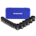 WORKPRO 1/2” Drive Shallow Impact Socket Set, SAE Cr-V Steel 6-Point Socket Set with Storage Case for Automotive Maintenance and Repairs (14PCS 3/8”-1-1/4") - size: 14 PCS, SAE