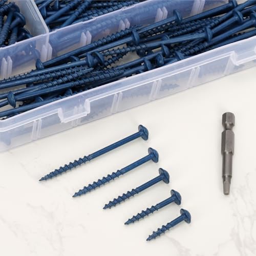 100Pcs Pocket Hole Screws, #8 x 1-1/2" Anti-Rust Blue Coated Exterior Wood Screws, Coarse Thread Washer Head Square Drive, 50MM Drive Bit Included - size: #8 x 1-1/2"