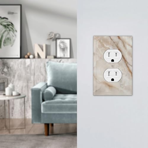 Beige Marble Pattern Outlet Covers Light Switch Cover Modern Wall Plate Decorative Duplex Receptacle Switch Plates Electrical Outlet Faceplate for Bathroom Kitchen Bedroom 5" x 3" - size: Duplex Outlet Covers