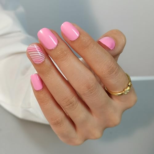 CurvLife Extra Short Wave Design Press On Nails, Pink Ripple Pink, Soft Gel - color: D2 - Pink ripple