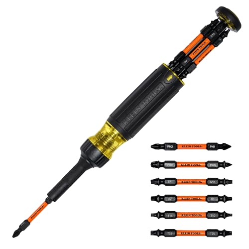 Klein Tools 32313HD 13-in-1 Multi-bit Ratcheting Screwdriver, Double-Ended Impact Bit Set, 12 Impact Driver Bits and 1/4-Inch Nut Driver - size: 13-in-1, Impact Rated