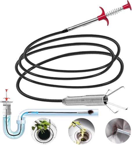 118-Inch Flexible Drain Snake with 4-Claw Grabber for Deep Clogs & Items - style: 118 IN