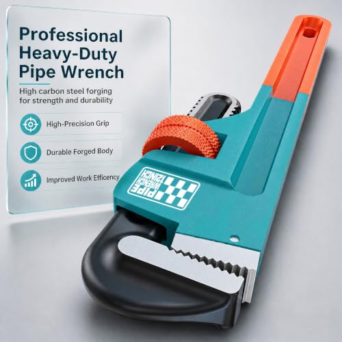 Heavy Duty Pipe Wrench, 12" Adjustable Straight Plumbing Wrench, High Drop-Forged jaws, Professional Pipeline Tool for Water Pipe Fittings, Mechanical assembly, Workshop Operations - size: 12inch