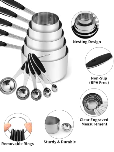 JOYHILL Measuring Cups and Spoons Set 304 Stainless Steel 10-Piece Black - color: b)Stainless Steel-Black