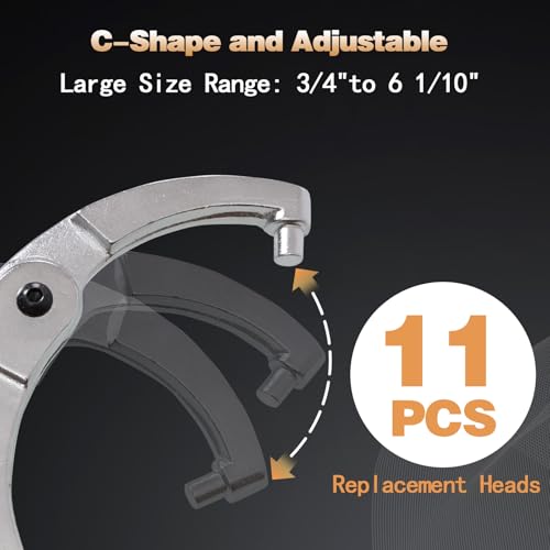12pcs Adjustable Spanner Wrench Sets with Replaceable Head, C-Shape Pin Hook Wrench Tools for Pipes Heating Cars, Castle Buffer tube Nut Coilover Wrench for Suspension System, 3/4" to 6-1/10"