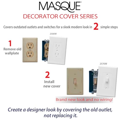 TayMac 2520W MASQUE White 1-Gang Duplex Jumbo Electrical Outlet Cover Wall Plate, Replaces Old Wall Plate for Electric Outlet, Home Improvement Essential, White, 1-Pack