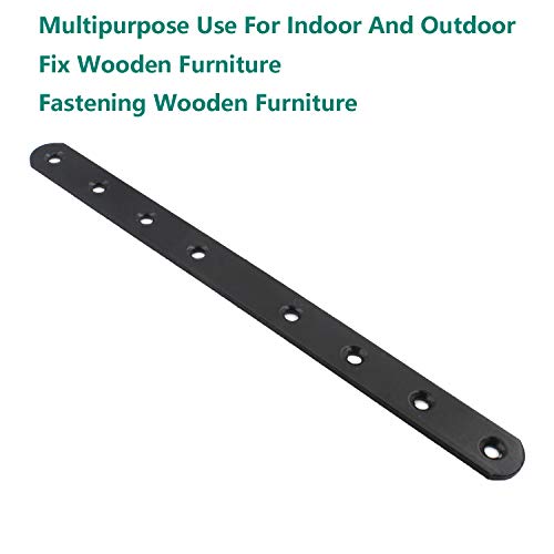 4 Pack Flat Mending Plate for Wood, ULIFESTAR Black Iron Flat Straight Brace Brackets Metal Repair Fixing Wood Brace Joining Plates Connector for Repairing Wooden Furniture with Mounting Screws - size: 10 x 0.79 x 0.12 inches
