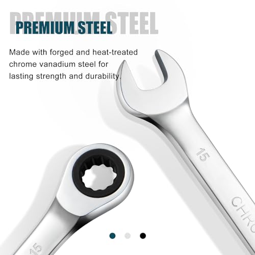 SORAKO 15mm Ratcheting Combination Wrench, Chrome Vanadium Steel Gear Wrench, Industrial Grade Cr-V Steel Gear Spanner, Household Garage Tools(Metric) - style: 1-15mm Metric