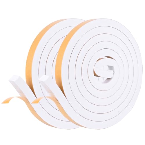 Kikerike Self Adhesive Foam Tape Weatherstrip 1/2in x 1/2in x 16.5Ft High Density Foam Insulation Strips Seal Weather Stripping with Strong Adhesive for Door and Window Sound Isolation Soundproofing - size: 1/2in x 1/2in x 16.5Ft