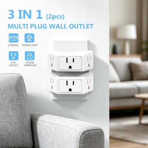 JcBlaon 2 Pack Outlet Extender, Outlet Splitter with 3 AC, Multiple Outlet Wall Plug, 3 Way Angled Design Outlet Adapter, Cruise Essentials for Office, Kitchen, Bathroom, Travel - color: 3 Prong Plug-2 Pack