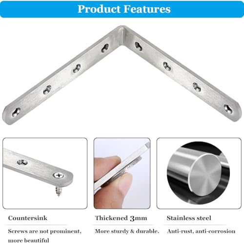 4 Pack Flat Mending Plate for Wood, Stainless Steel Straight Brackets Flat Repair Fixing Wood Brace Joining Plates Connector with Fixing Screws (8, L-Shaped Bracket 1.5*3.34*3.34in) - size: L-Shaped Bracket 1.5*3.34*3.34 in