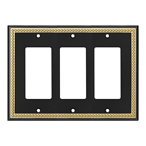 Pearled Frame Decorative Wall Plate Switch Plate Outlet Cover (Triple Decorator, Black & Dark Golden) - style: Triple Decorator