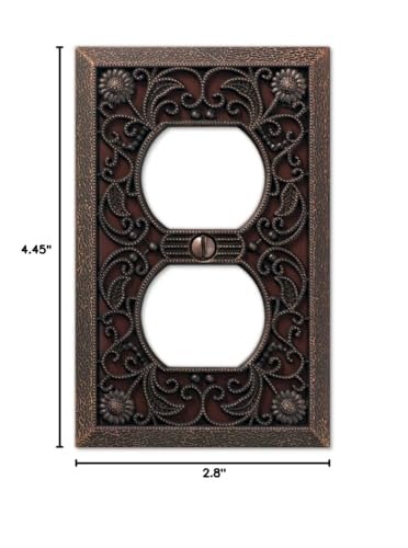 Amerelle 65DDB Filigree Wallplate, 1 Duplex Outlet, Cast Metal, Aged Bronze, 1-Pack
