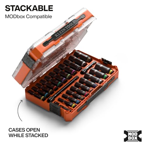 Klein Tools 65121IMPCT KNECT Deep-Well 3/8-Inch Drive Impact Socket Set, SAE and Metric, 23-Piece Tool Set, Impact Driver Adapter, Multi-Purpose Wrench Adapter, Color-Coded, MODbox Socket Organizer - style: 23-Piece Metric & SAE Set