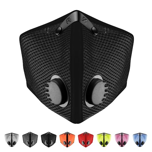 RZ Mask M2 - Cooling Mesh Dust Mask w/ 99.8% Carbon Filtration, Anti Fogging w/Easy Use Hook-and-Loop Head Strap - color: Black, style: Medium