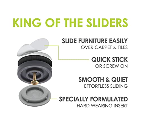 GorillaGlides CB323 1-1/4 Inch Furniture Sliders/Chair Glide Floor Protectors (Set of 8 Glides) Self-Adhesive Screw On Furniture Glides for Low Pile Carpet and Hard Surface Flooring, Round - size: 1-1/4 Inch Furniture - 8 Pack
