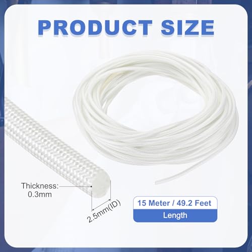 uxcell Insulation Cable Protector,2.5mm/0.10 Inch-15m/49 Feet High Temp Fiberglass Sleeve White - color: White, size: 2.5mm-15m