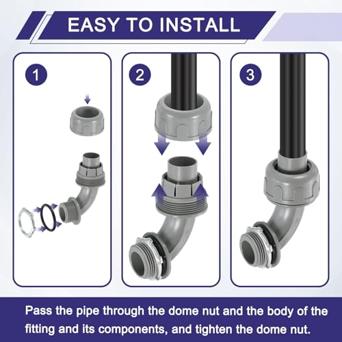 uxcell 6Pcs Nonmetallic Liquid Tight Connectors, 3/8" NPT Plastic Flexible 90 Degree Conduit Fitting for Conduit, Pipe Tube Connection and Leakproof, Gray