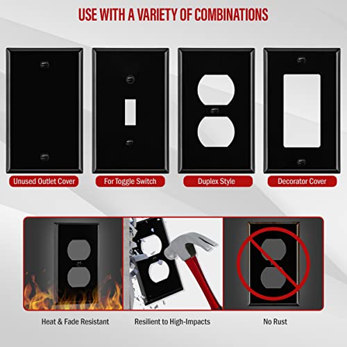 ENERLITES Duplex Receptacle Outlet Metal Wall Plate, 1-Gang, Black Gloss - color: Black Gloss, size: Standard Size