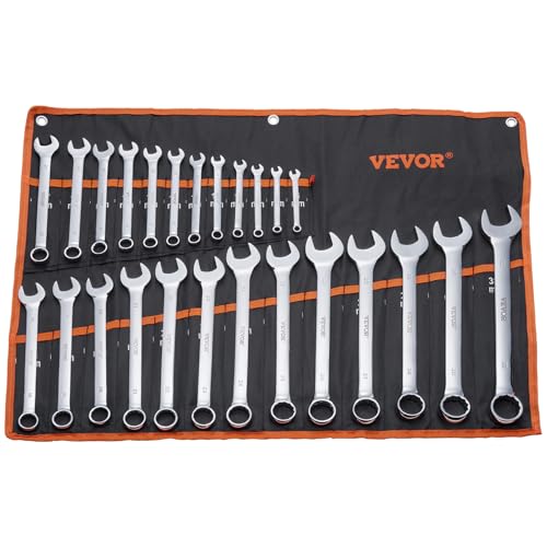 VEVOR 25-Piece Metric Combination Wrench Set, 6-32mm, Open End, Carbon Steel, with Roll-up Pouch, Ideal for Household, Garage, Workshop, Auto Repairs - size: 25PCS (Metric), style: Regular